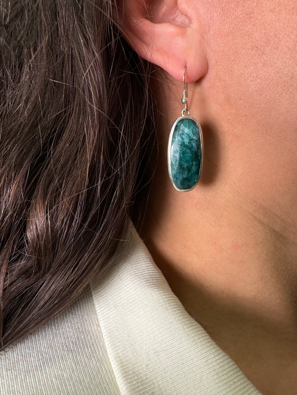Green Emerald Earpiece Silver 925
