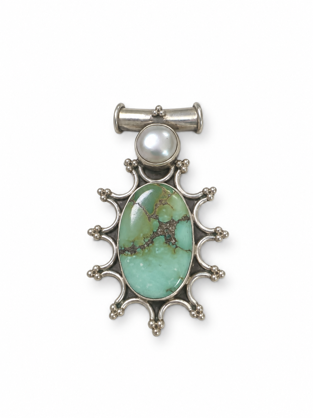 Groene Turqoise en parel pendant