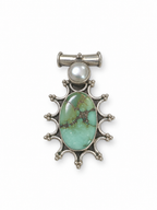 Groene Turqoise en parel pendant