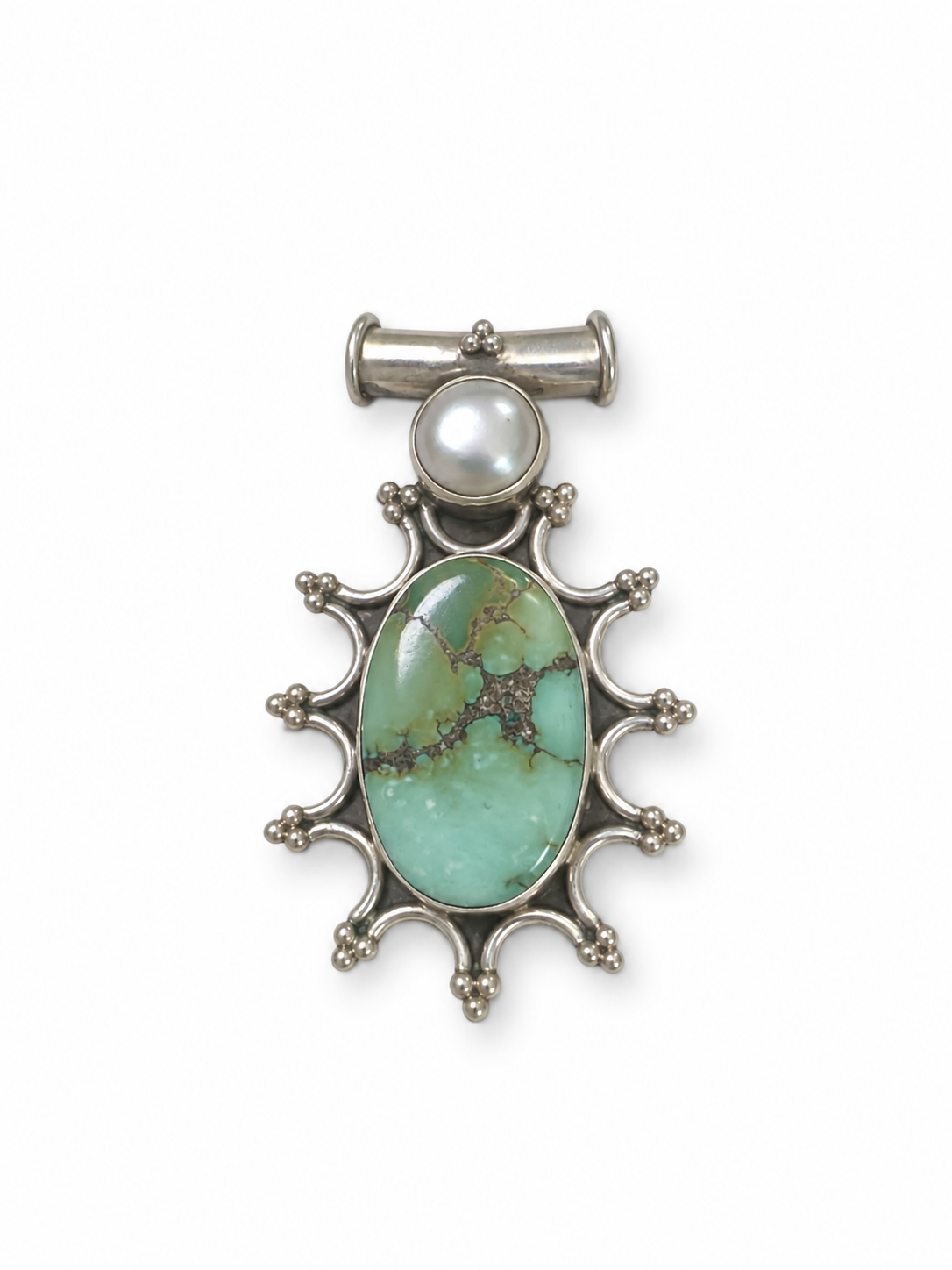 Groene Turqoise en parel pendant