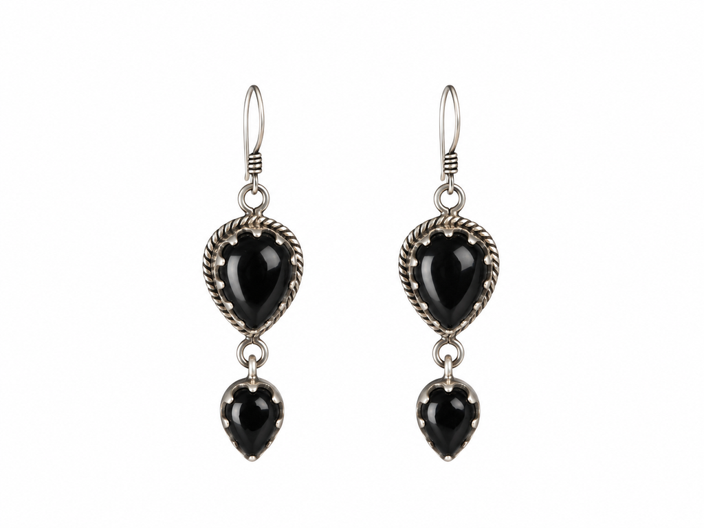 Black Onyx earpiece Silver 925