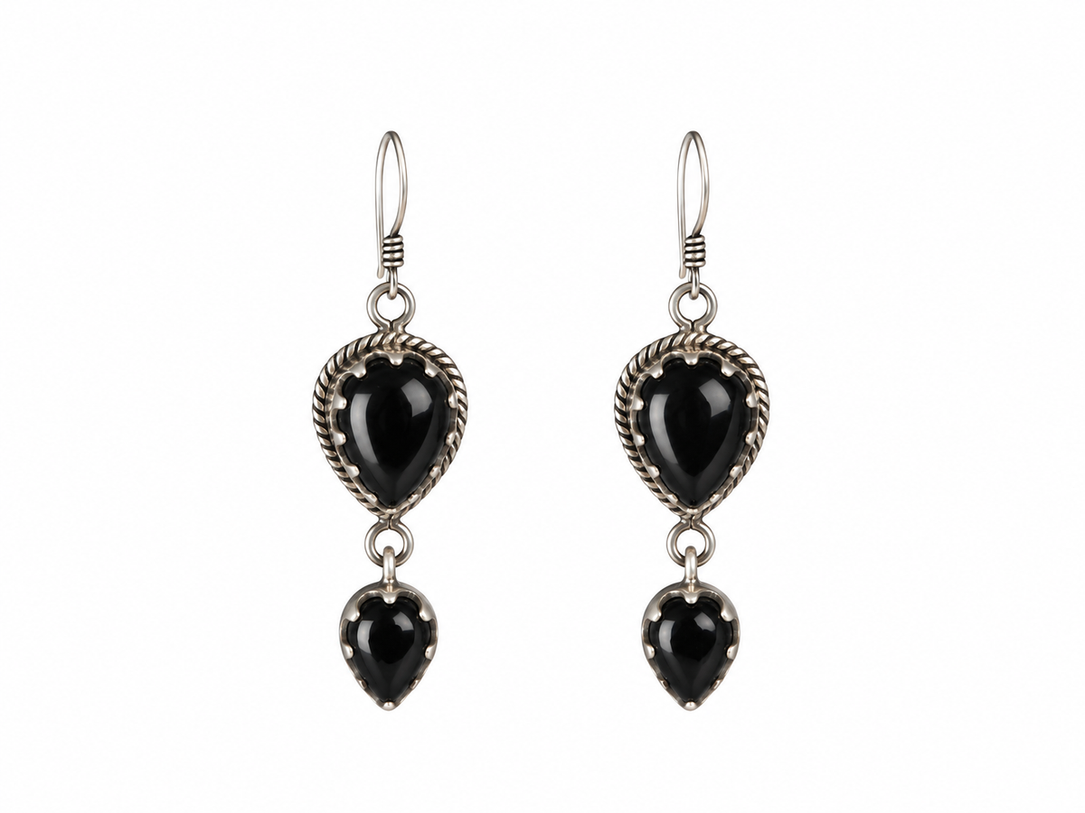 Black Onyx earpiece Silver 925