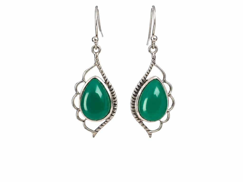 Green Onyx earpiece Silver 925
