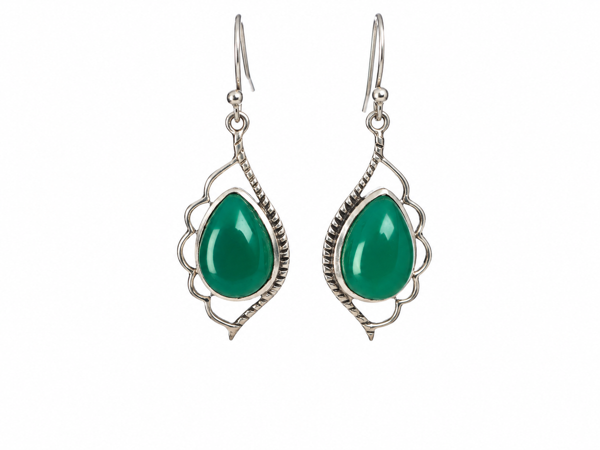 Green Onyx earpiece Silver 925