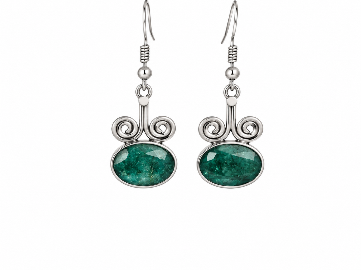 Green Emrald Earpiece Silver 925
