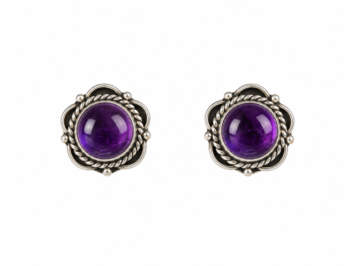 Amethist stud earring Silver 925
