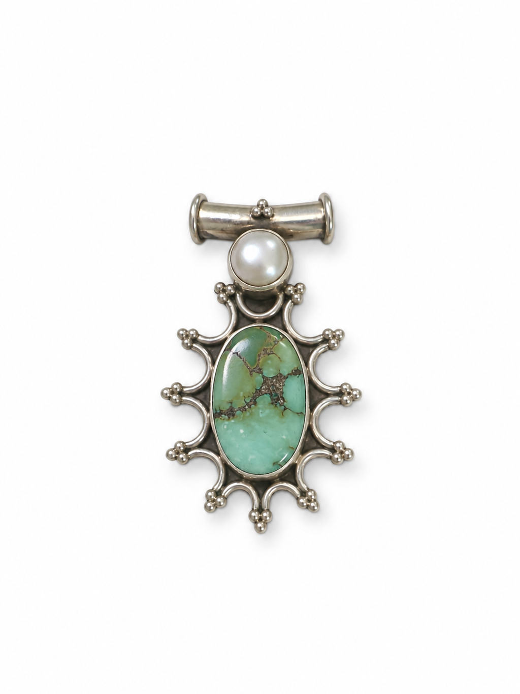 Groene Turqoise en parel pendant
