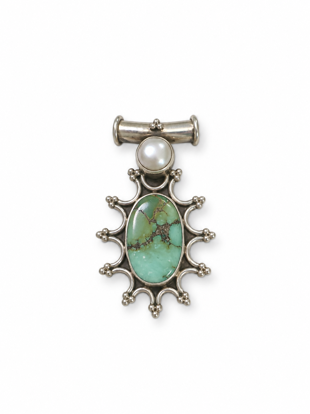Groene Turqoise en parel pendant