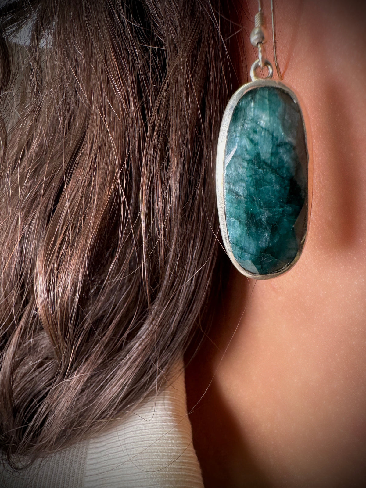 Green Emerald Earpiece Silver 925