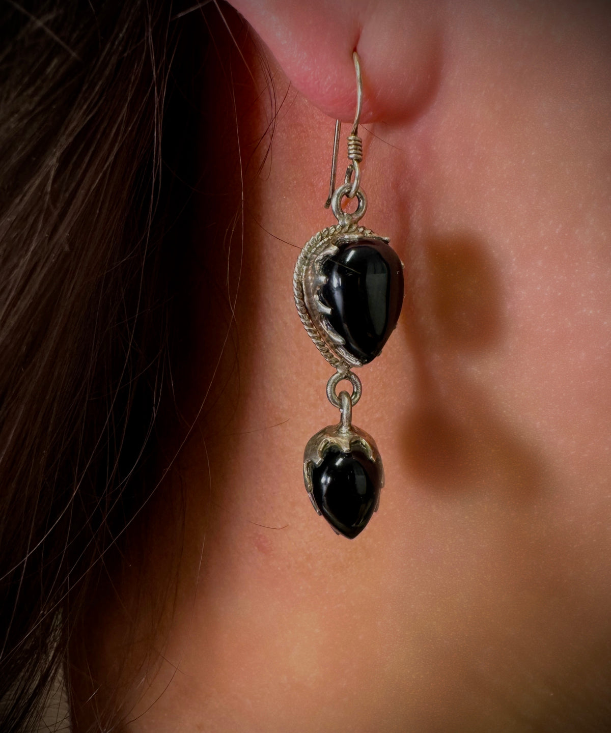 Black Onyx earpiece Silver 925