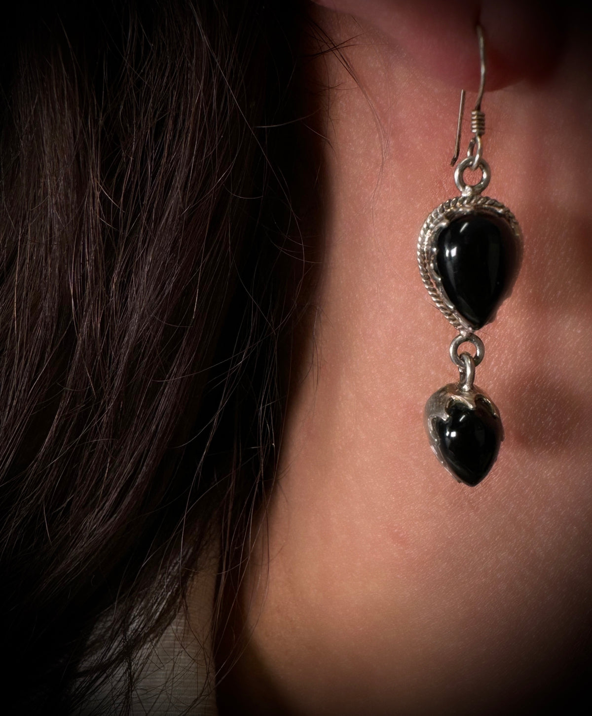 Black Onyx earpiece Silver 925