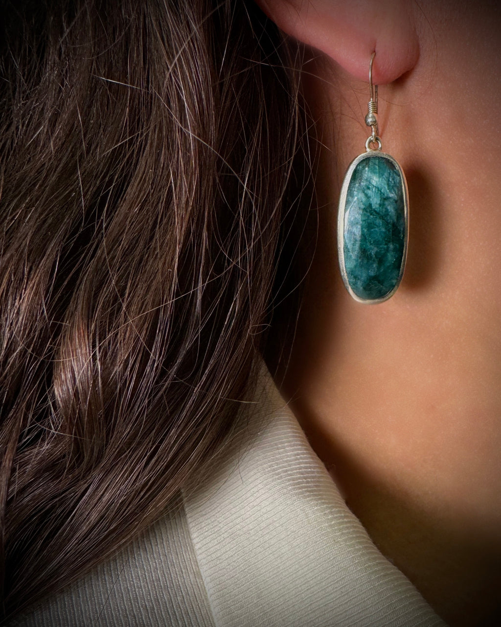 Green Emerald Earpiece Silver 925